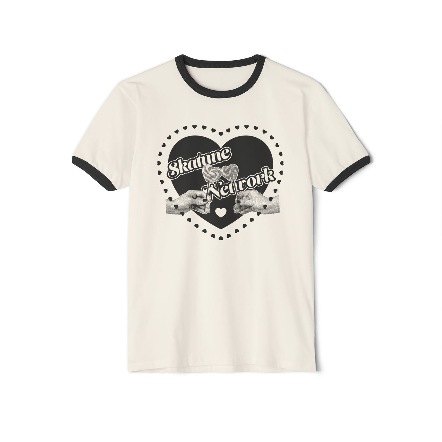 Valentine's Day | Skatune Network Lollipop Heart - Ivory and Black Ringer T