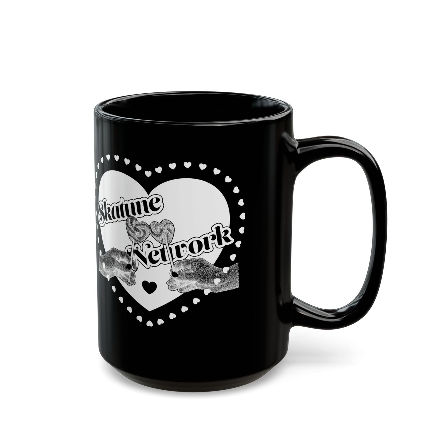 Valentine's Day | Skatune Network Lollipop Heart Black Coffee Mug – 11 or 15 ounces