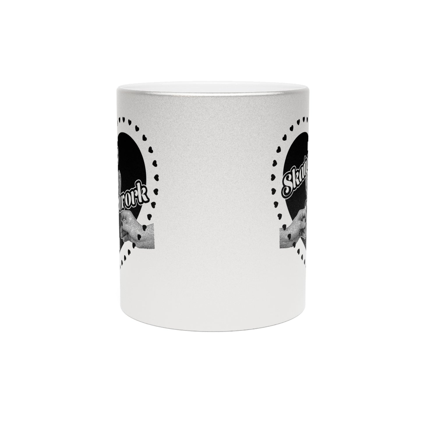 VALENTINE'S DAY | SKATUNE NETWORK LOLLIPOP HEART METALLIC SILVER COFFEE MUG – 11 OUNCES