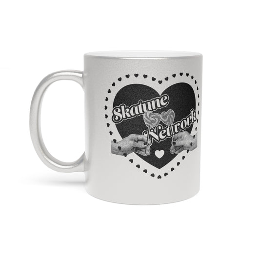 VALENTINE'S DAY | SKATUNE NETWORK LOLLIPOP HEART METALLIC SILVER COFFEE MUG – 11 OUNCES